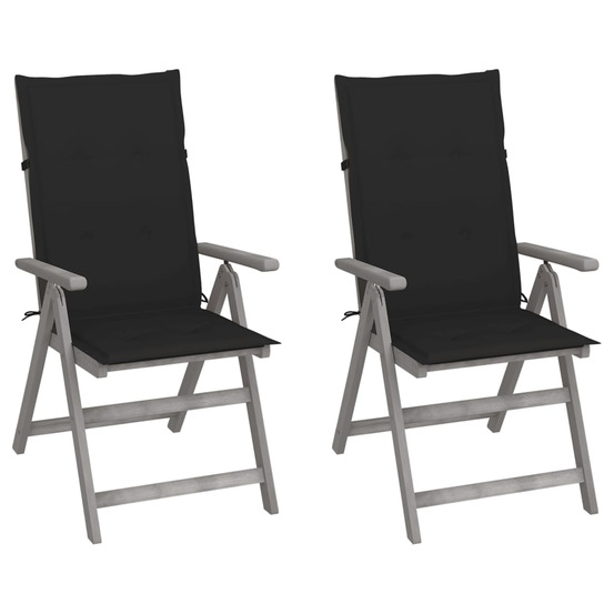 Chaises inclinables de jardin lot de 2 et coussins bois acacia