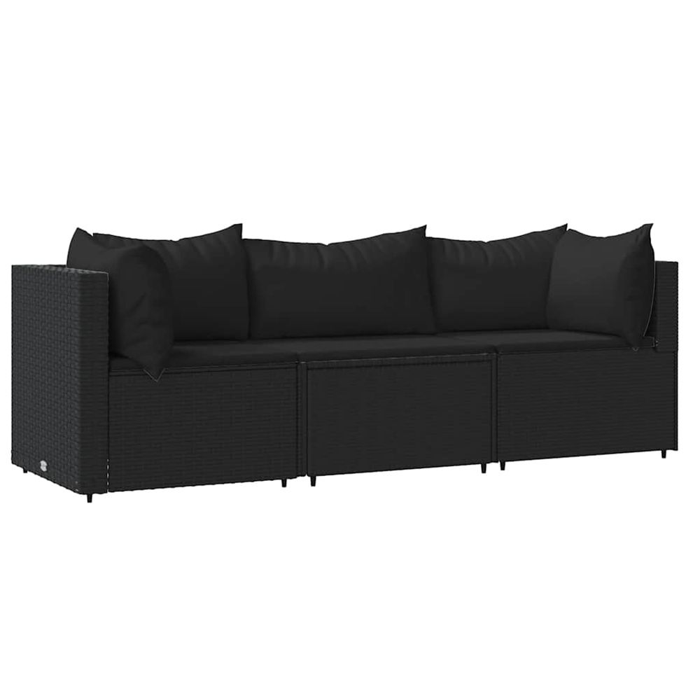 Salon de jardin 3 pcs avec coussins noir résine tressée