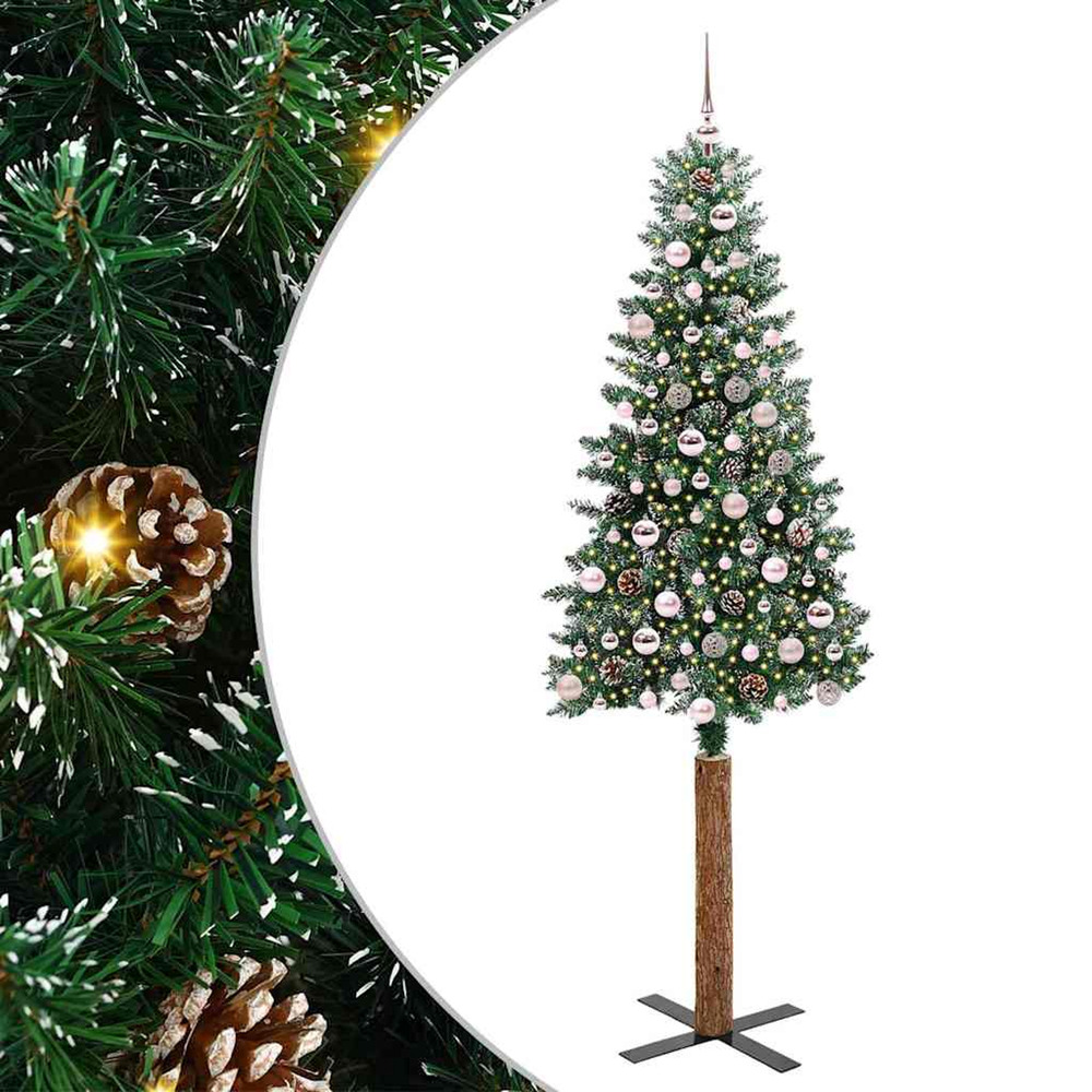 Sapin de noël mince vert 210 cm pvc et bois de pin massif