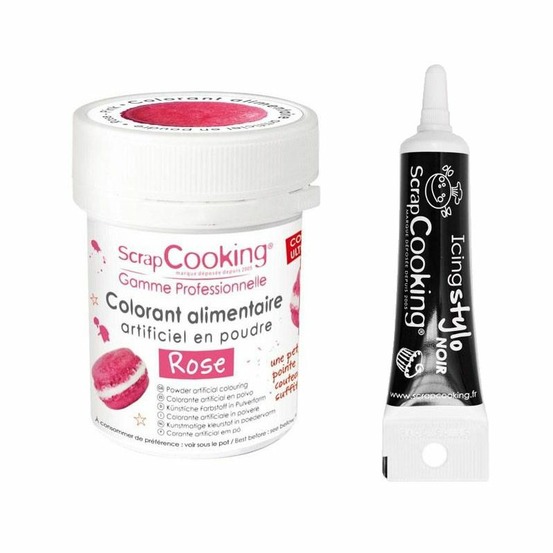 Colorant alimentaire rose + stylo de glaçage noir