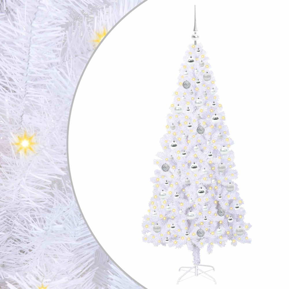 Sapin de noël artificiel avec 300 led blanc 180 cm pvc et acier