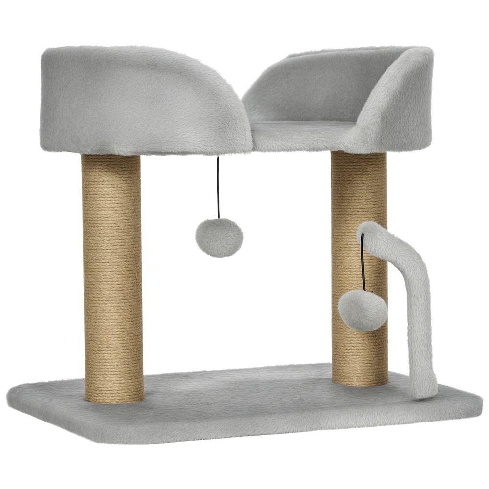 Petit arbre à chat design avec griffoir en jute et plateforme en peluche 42 cm gris