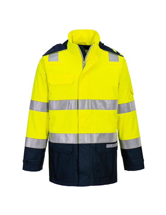 Parka bizflame rain+ hi-vis light arc - l - jaune/marine - portwest