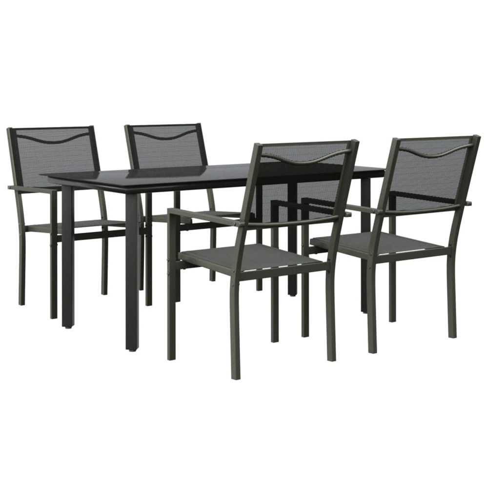 Ensemble à manger de jardin 5 pcs noir textilène et acier