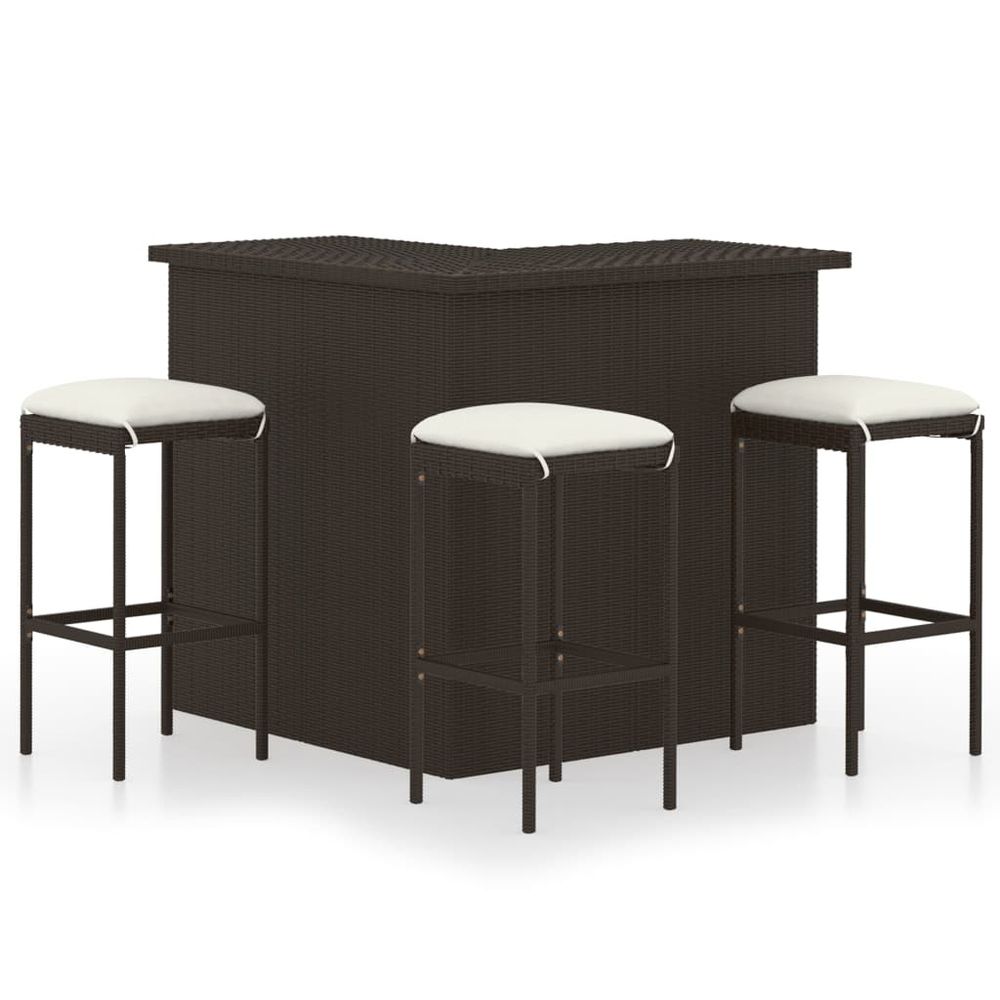 Ensemble de bar de jardin 4 pcs coussins résine tressée marron