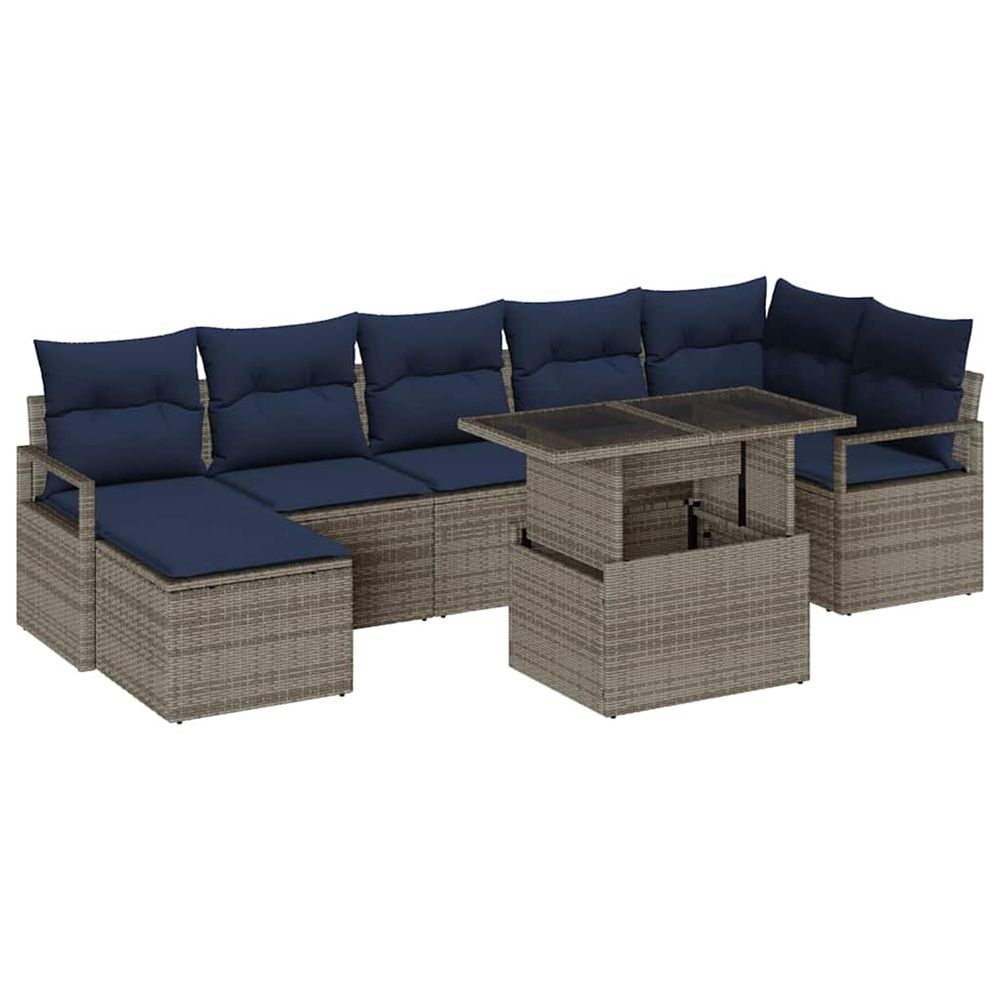 Ensemble de canapé de jardin 8 pc gris et bleu marine polyrotin