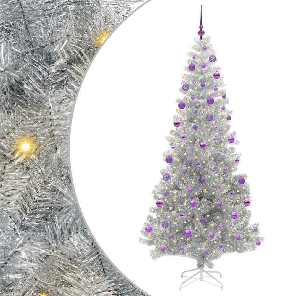 Sapin de noël avec 300 led avec support argent 210 cm pet