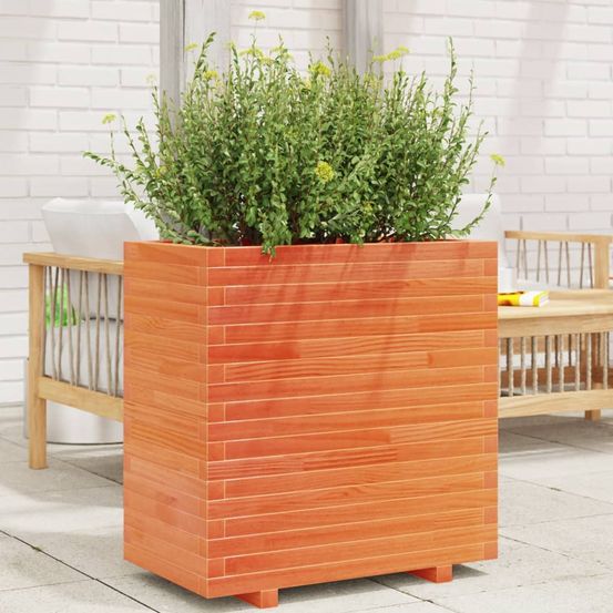 Jardinière haute en pin massif cire marron balcon 70x40x72 cm