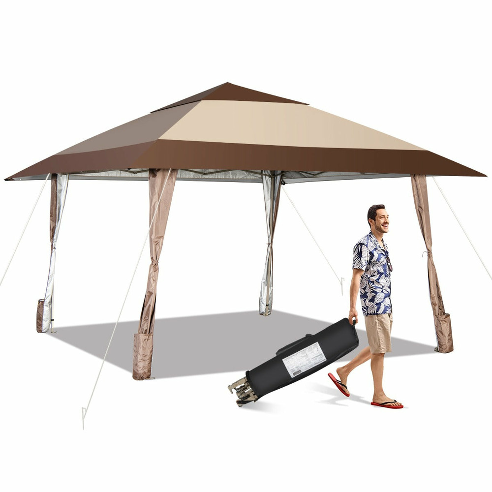 Tonnelle de jardin pliante 3m x 3m avec supports en fer et roues tente de reception imperméable upf 50+ à hauteur 265-285cm 2