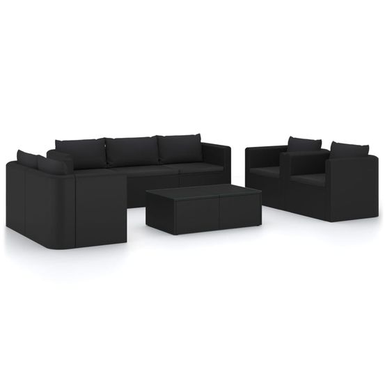 Salon de jardin 9 pcs avec coussins résine tressée noir