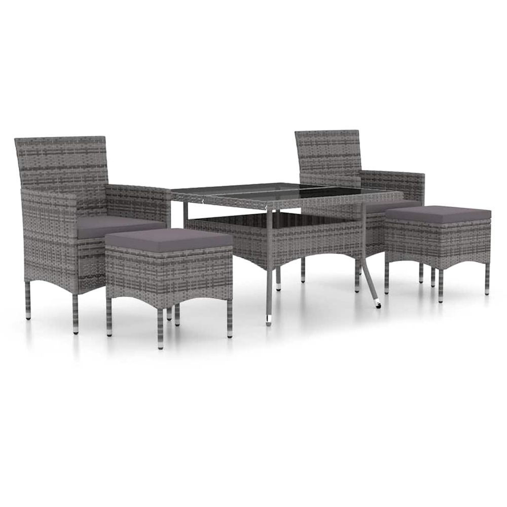 Ensemble à manger jardin 5 pcs résine tressée verre trempé gris