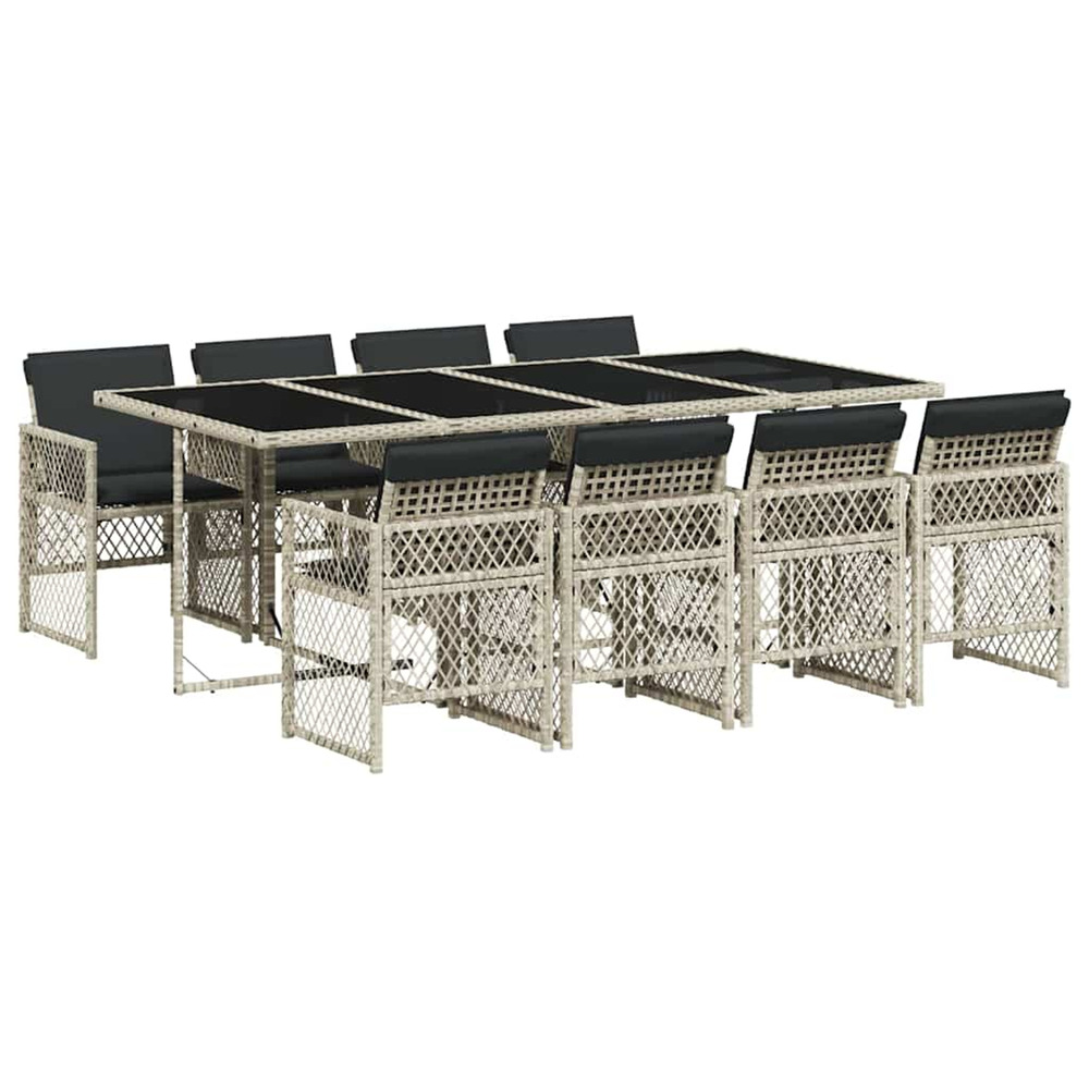 Ensemble à manger de jardin et coussins 9 pcs gris clair rotin