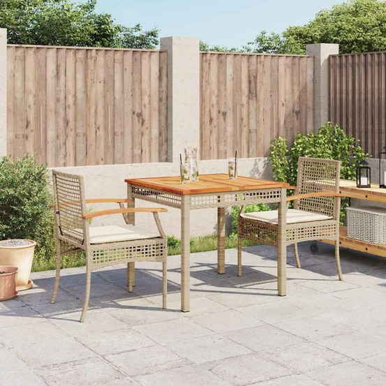 Ensemble à manger de jardin et coussins 3 pcs beige poly rotin