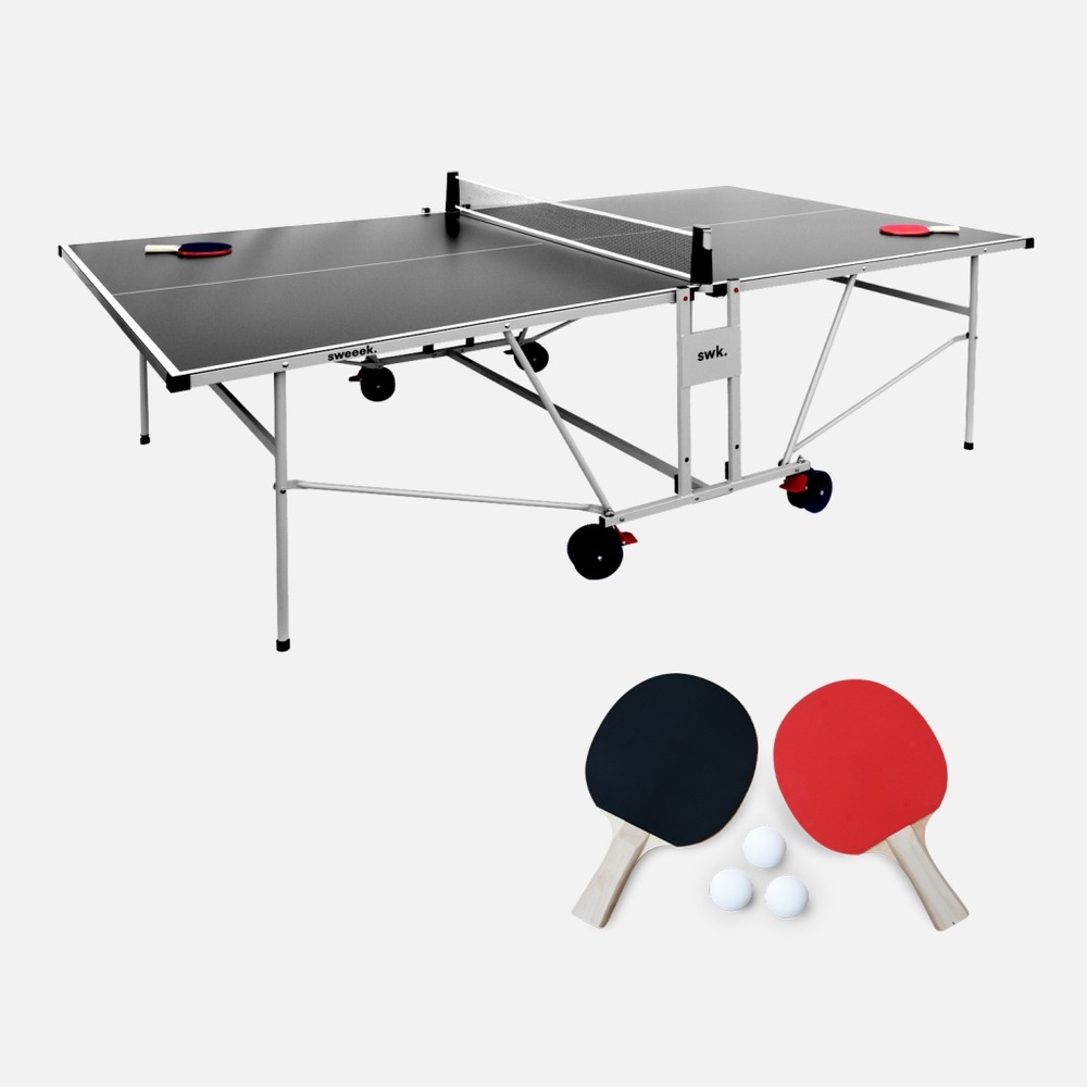 Table de ping pong outdoor, avec 4 raquettes et 6 balles, pour utilisation extérieure, sport tennis de table