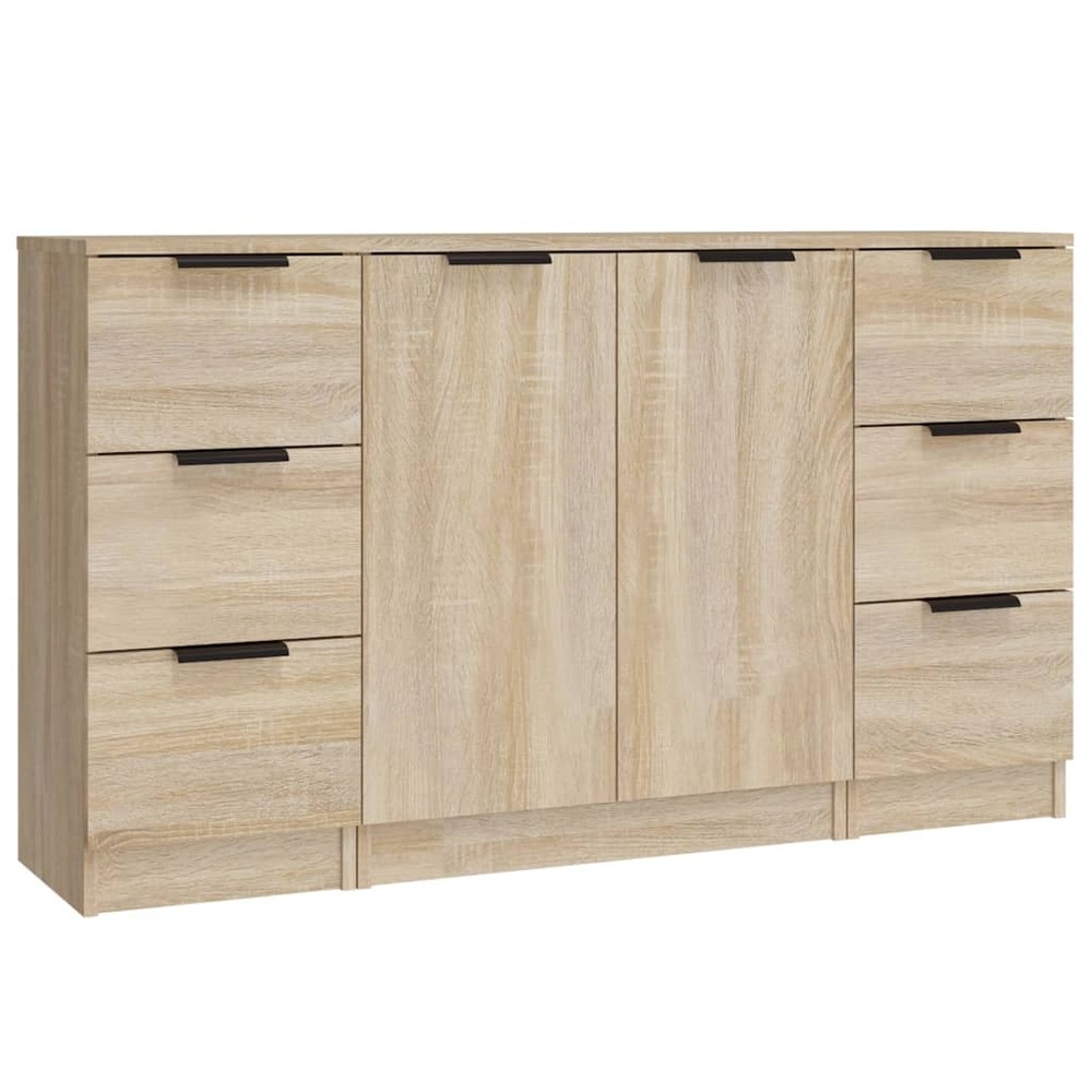 Buffet bahut commode armoire meuble de rangement organisateur cuisine salle de séjour salons 3 pcs sonoma bois d'ingénierie m