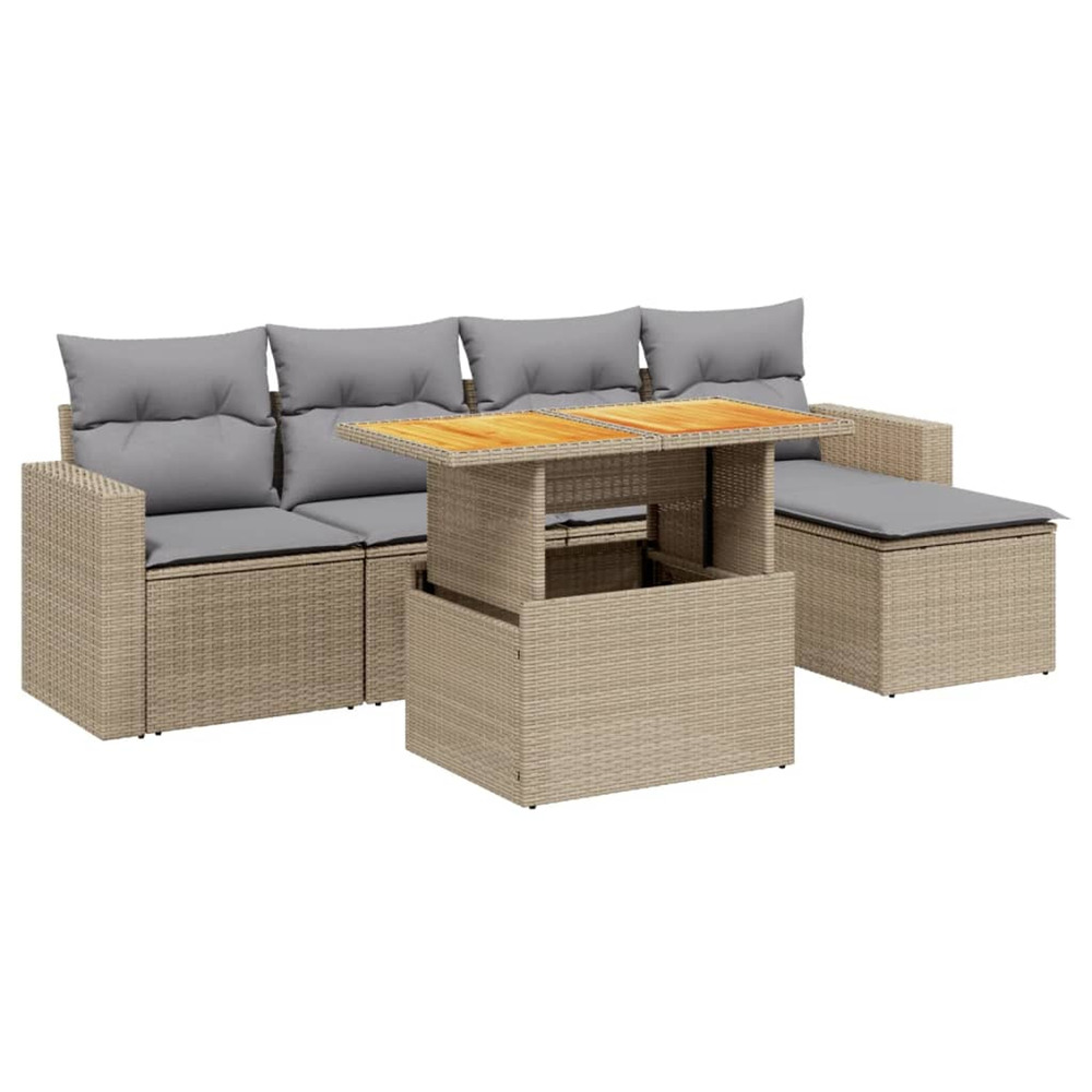 Salon de jardin avec coussins 6 pcs beige résine tressée