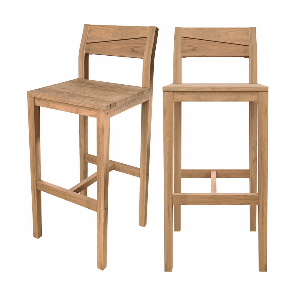 Tunga-lot de 2 chaises de bar extérieur 74 cm en bois de teck massif