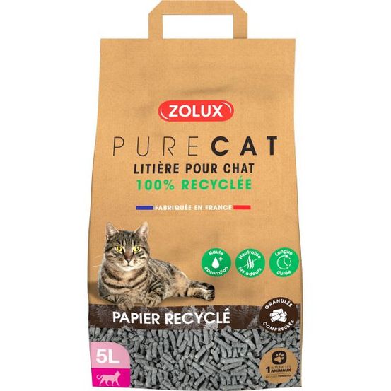 Litière éco conçue en papier recyclé purecat 5 litres
