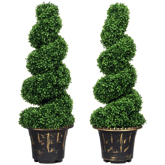 Lot 2 buis spirale artificiel plastique intérieur extérieur 90cm vert