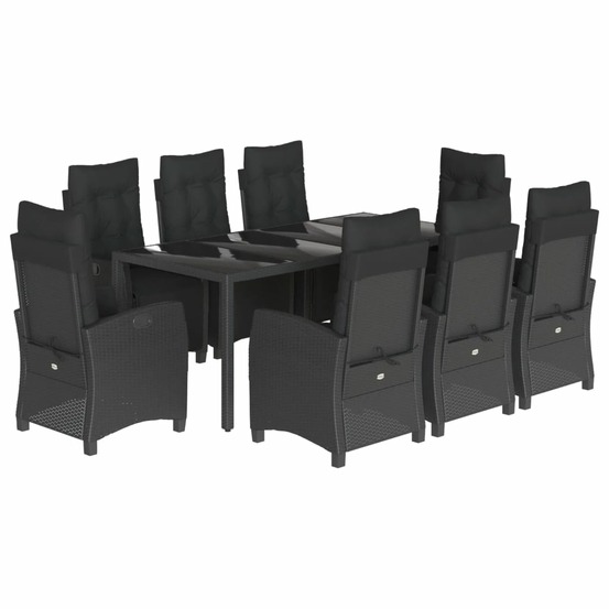 Ensemble à manger de jardin 9pcs coussins noir résine tressée