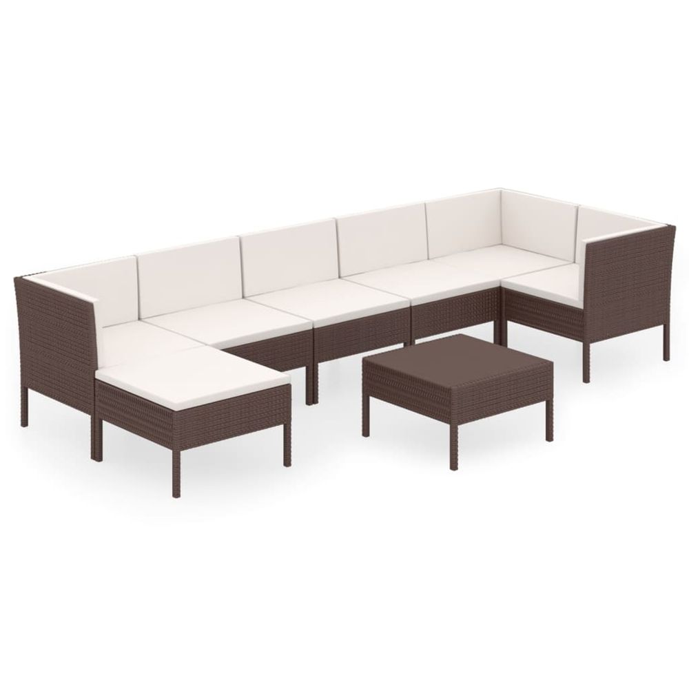 Salon de jardin 8 pcs avec coussins résine tressée marron