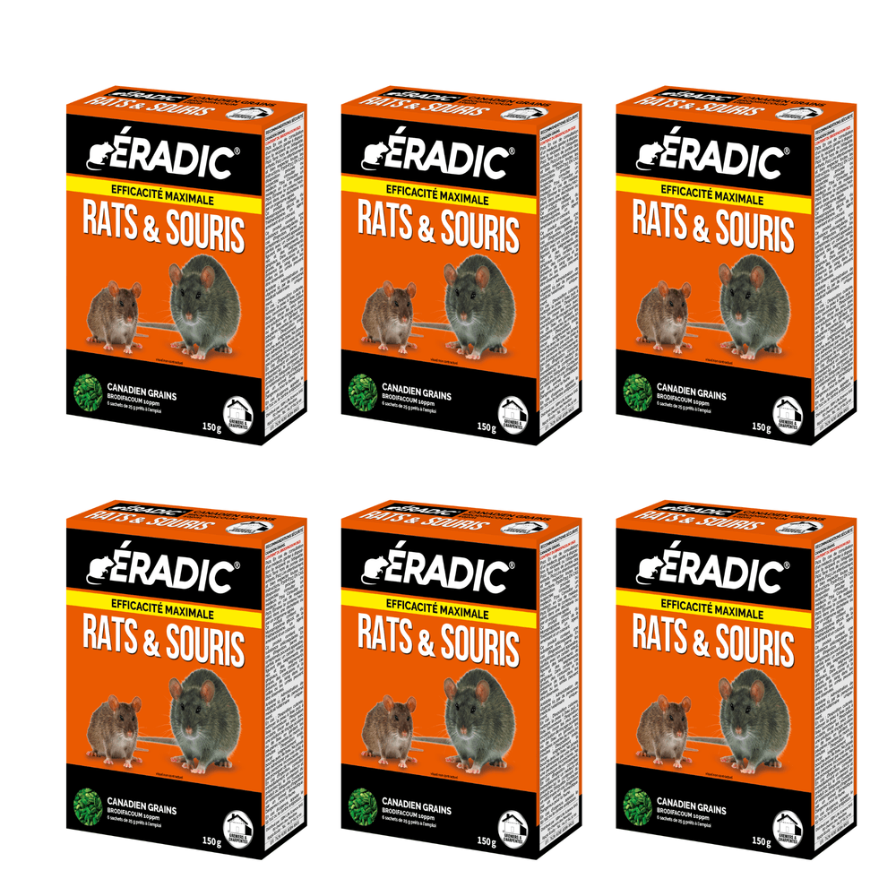 Eradic canadien grains - anti rats & souris - efficacité maximale - lieux secs - 6x6 sachets - 6x150g - prêt ã l'emploi