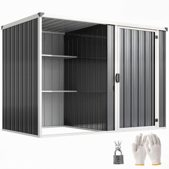 Abri de jardin acier galvanisé extérieur rangement divisé étagères 231x125x162cm gris - comfortxl outdoor living