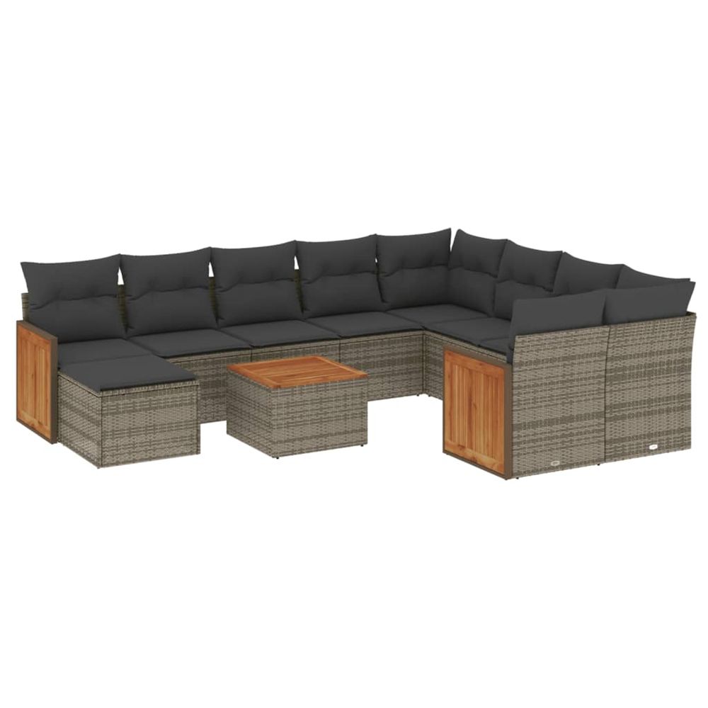 Salon de jardin 11 pcs avec coussins gris résine tressée