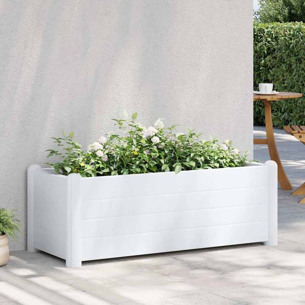 Grande jardinière 80l rectangulaire polypropylène pour balcon jardin terrasse blanc