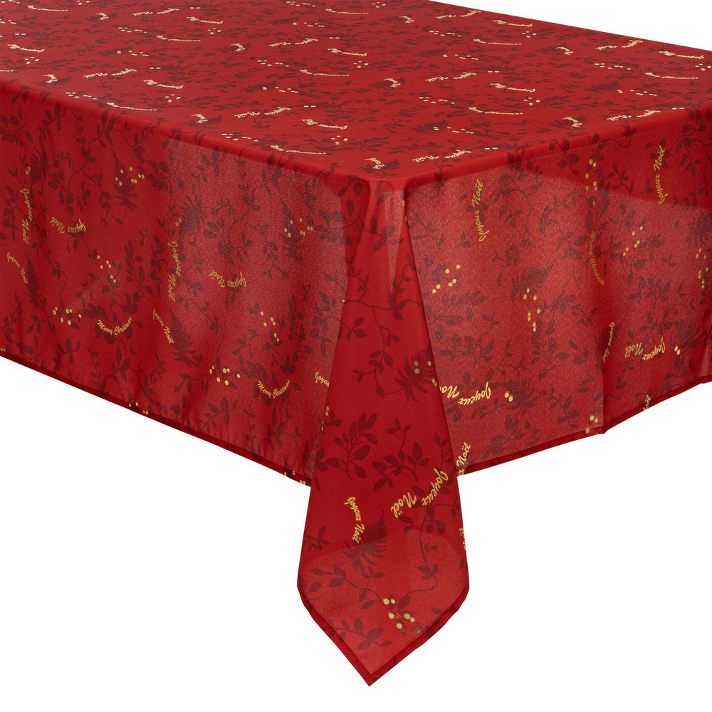 Nappe anti-taches rouge imprimé joyeux noël doré 140 x 240 cm