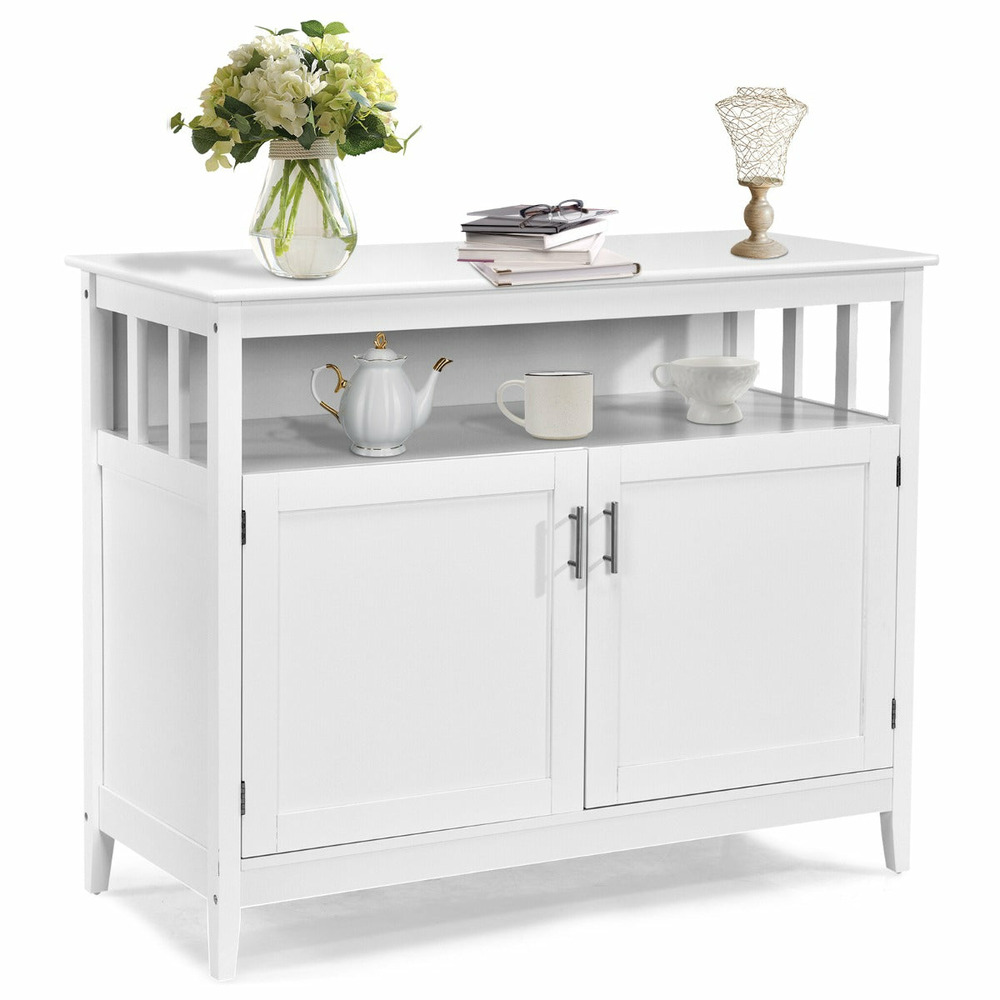 Buffet cuisine avec 2 portes 114x51x91 cm meuble de rangement moderne avec étagère réglable pour salon salle à manger blanc 2