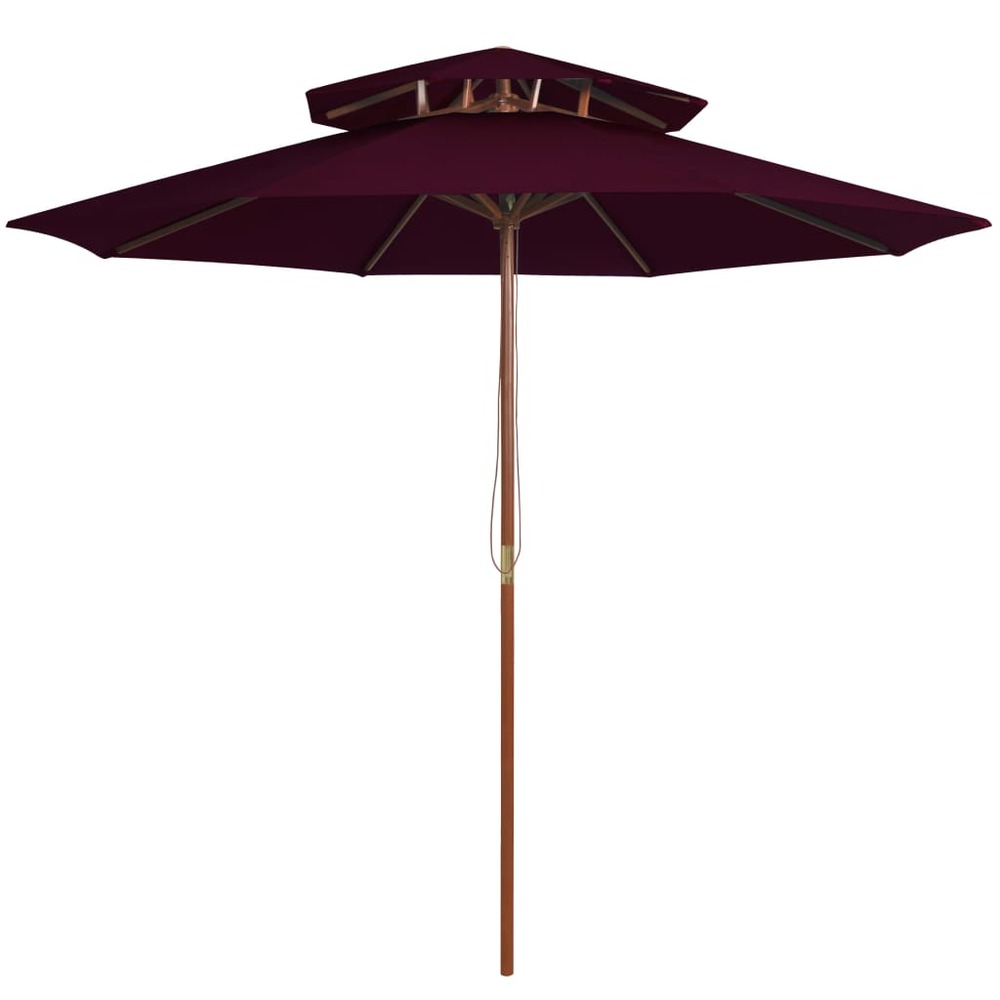 Parasol double avec mât en bois rouge bordeaux 270 cm