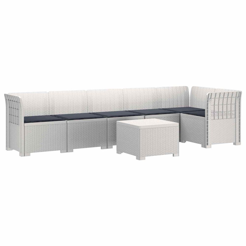 Canapé de jardin 6 places avec coussins aspect rattan pp blanc