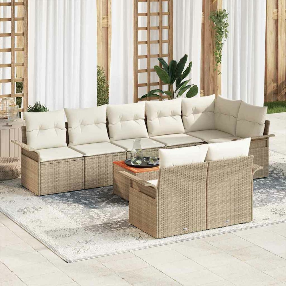 Ensemble de canapé de jardin avec coussin 9 pcs beige polyrotin