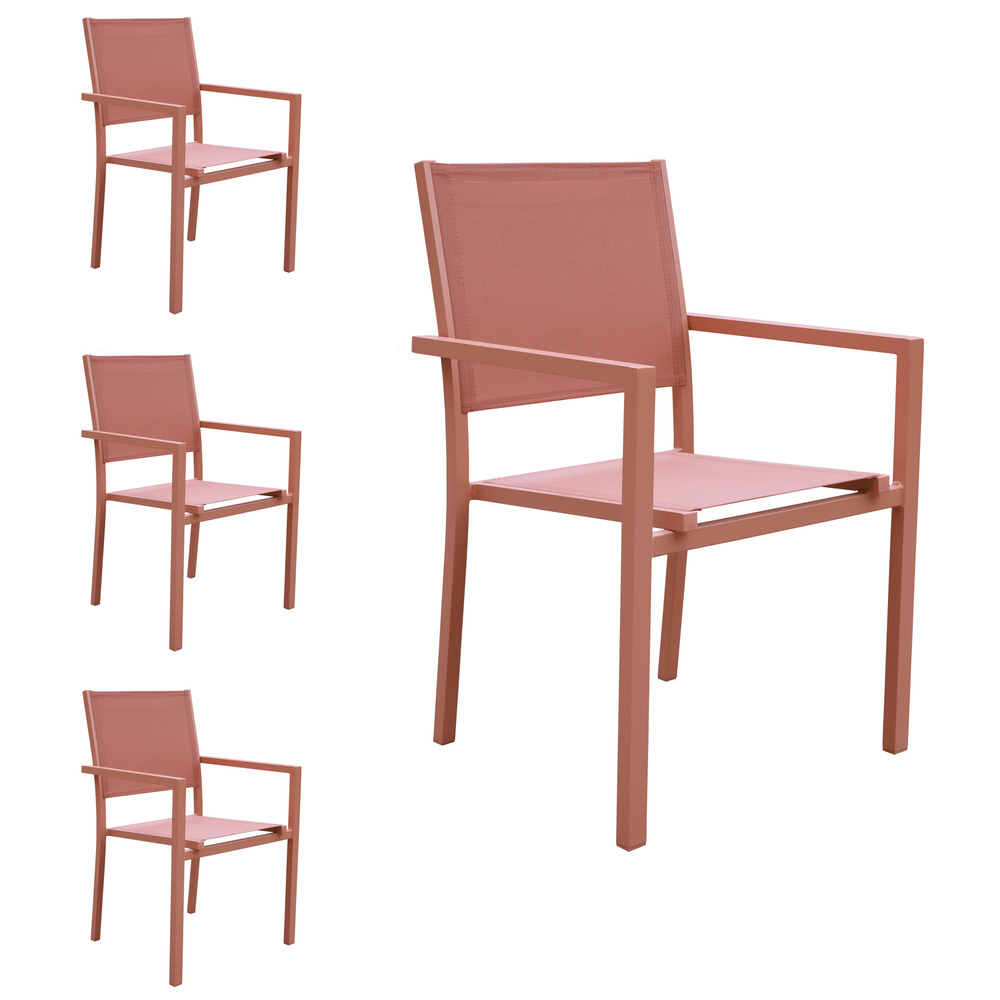Lot de 4 chaises en aluminium terracotta - textilène terracotta