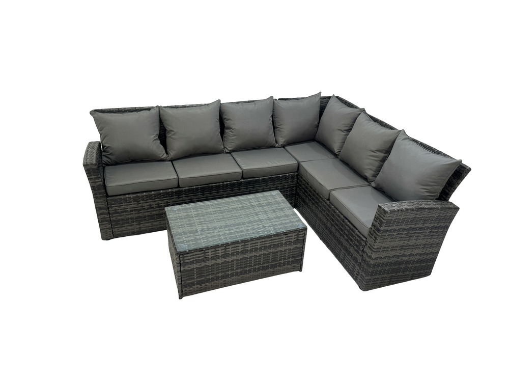 Ensemble de meubles de jardin en polyrotin avec canapé d'angle à dossier haut table basse rectangulaire