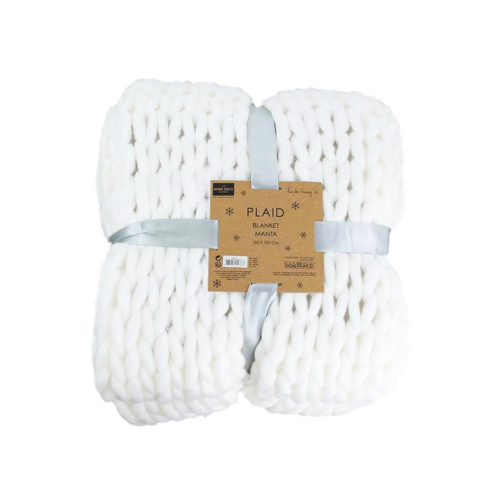 Plaid grosses mailles chunky 120 x 150 cm blanc