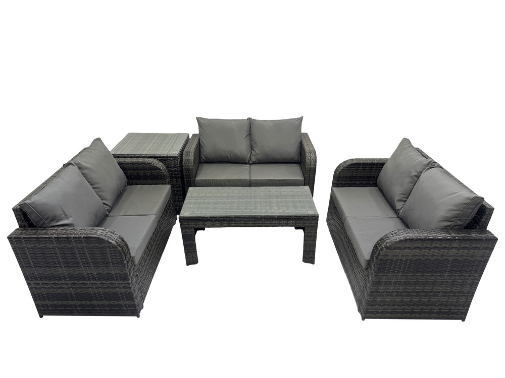 Salon de jardin 6 places meubles de jardin avec table basse canapé d'amour table d'appoint gris foncé mixte