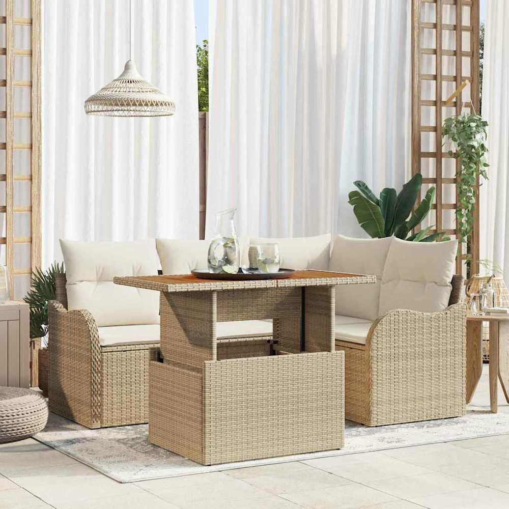 Ensemble de canapé de jardin 5 pcs beige poly rotin