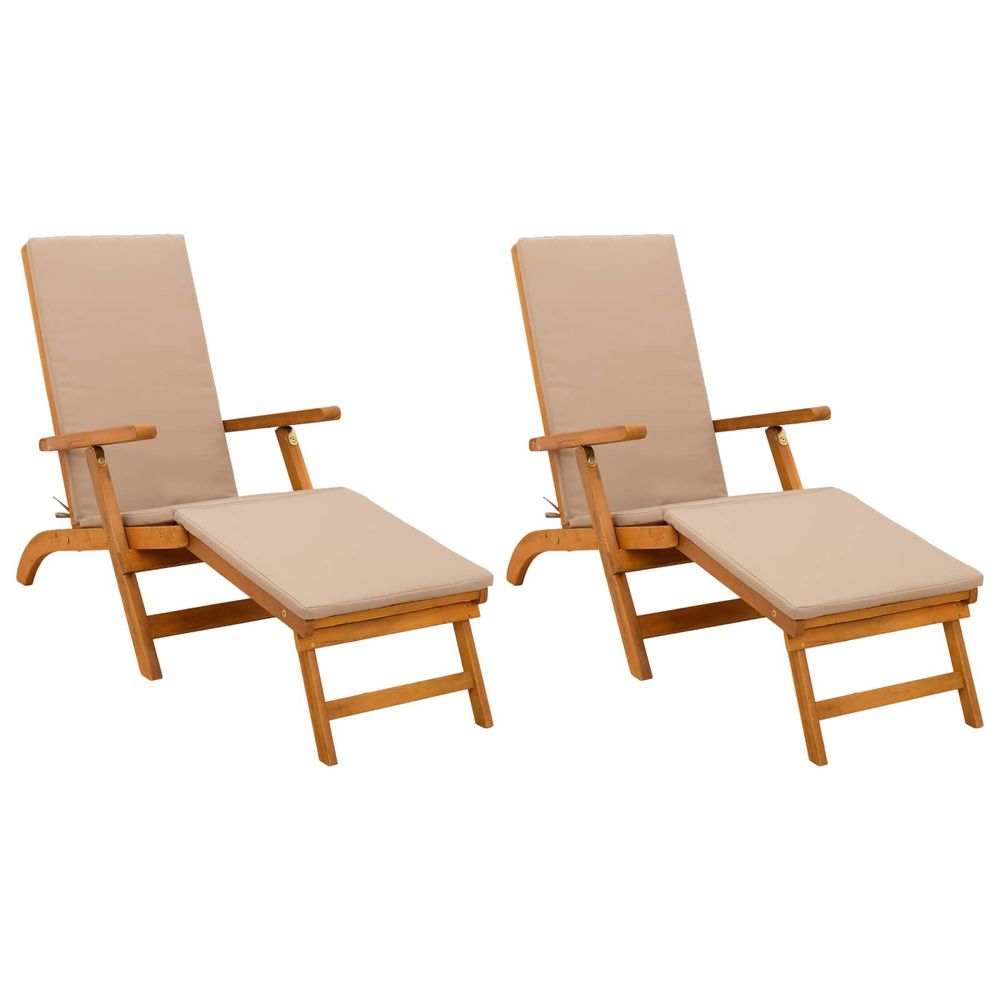Chaise longue inclinable et pliable 2 pc bois d'acacia massif bain de soleil