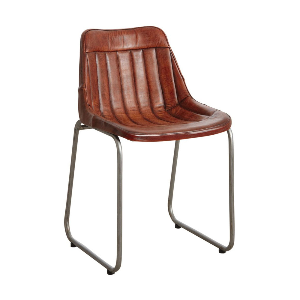 Chaise en cuir de buffle et métal