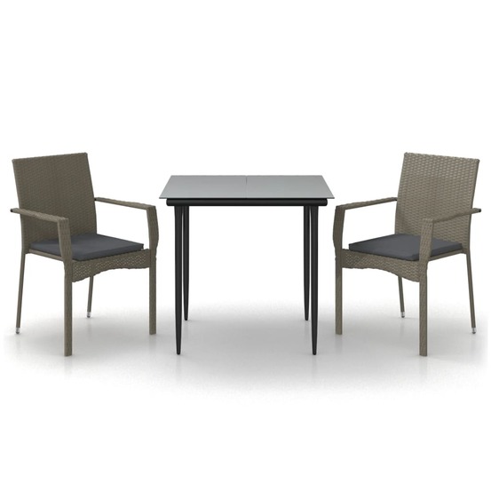 Ensemble à manger jardin 3pcs avec coussins noir et gris