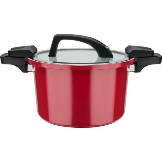 Cuiseur basse pression - - 24 cm - 6 l - aluminium forgé - induction - rouge