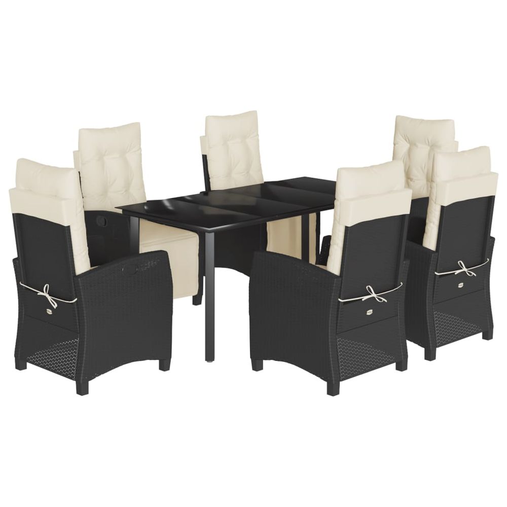 Ensemble à manger de jardin coussins 7pcs noir résine tressée