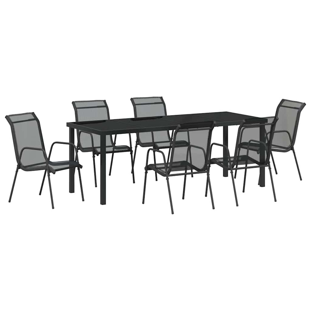 Ensemble de salle à manger pour jardin 7 pcs noir