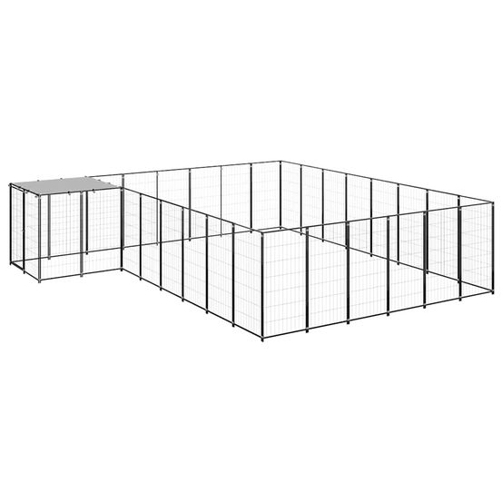 Chenil extérieur 15,73 m² acier avec toit de protection pour jardin noir