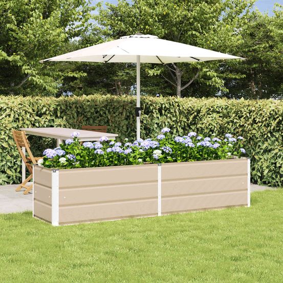 Bac à fleurs extérieur acier galvanisé grande longueur pour terrasse 195x50x45 cm ivoire