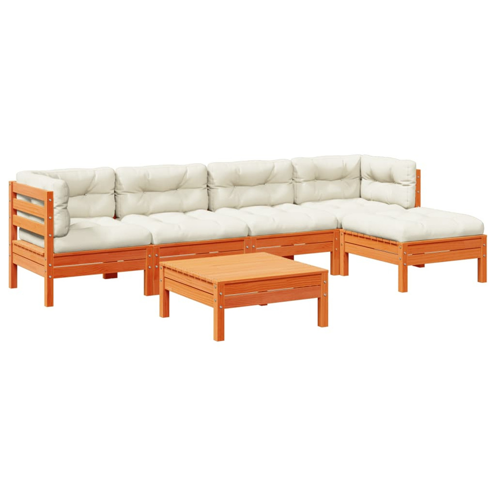 Salon de jardin 6 pcs avec coussins cire marron bois pin massif