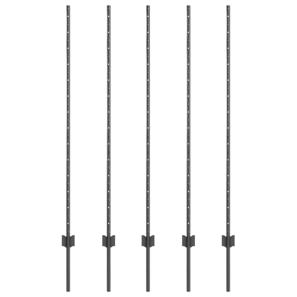 Poteau de clôture. 5 pcs gris 140 cm acier