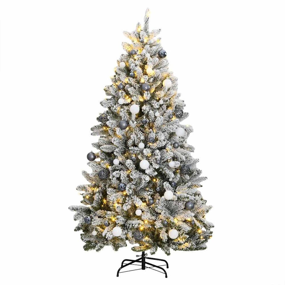 Sapin de noël articulé pvc 300 led et boules pour salon enneigé 210 cm